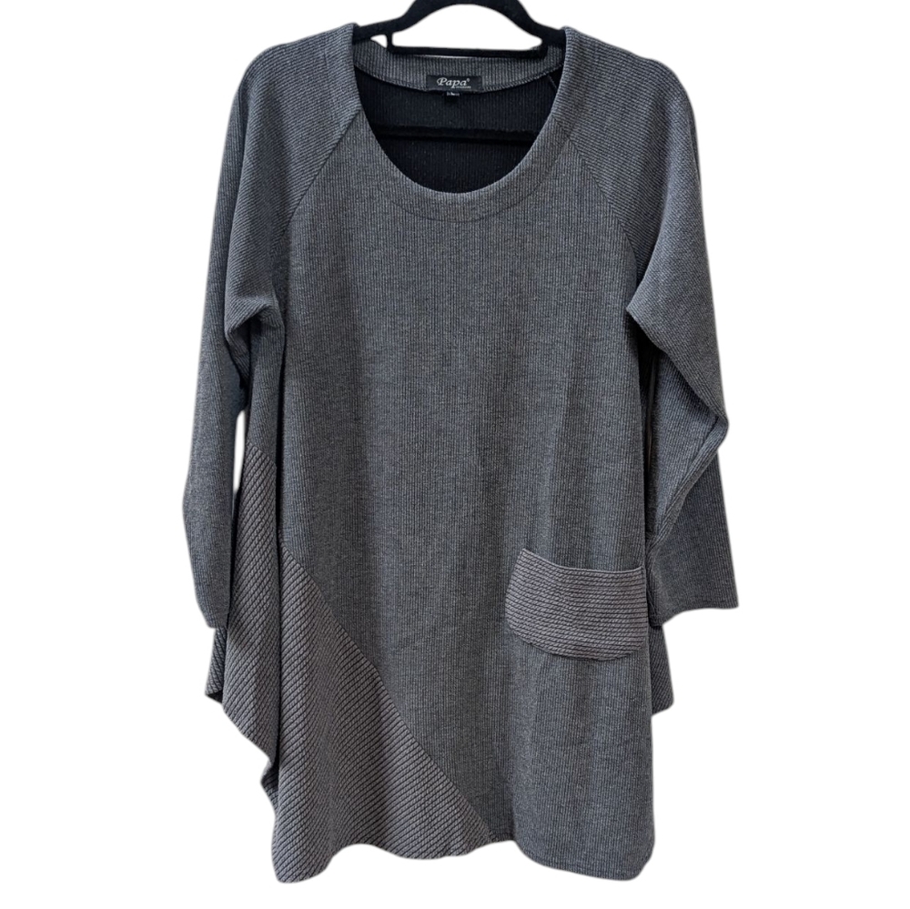 Papa Vancouver, Gray Ribbed Textured Tunic Sweater. Large